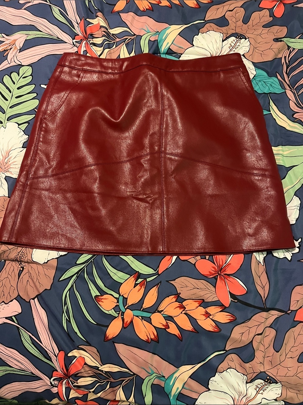 Burgundy vegan leather mini skirt new Lulus